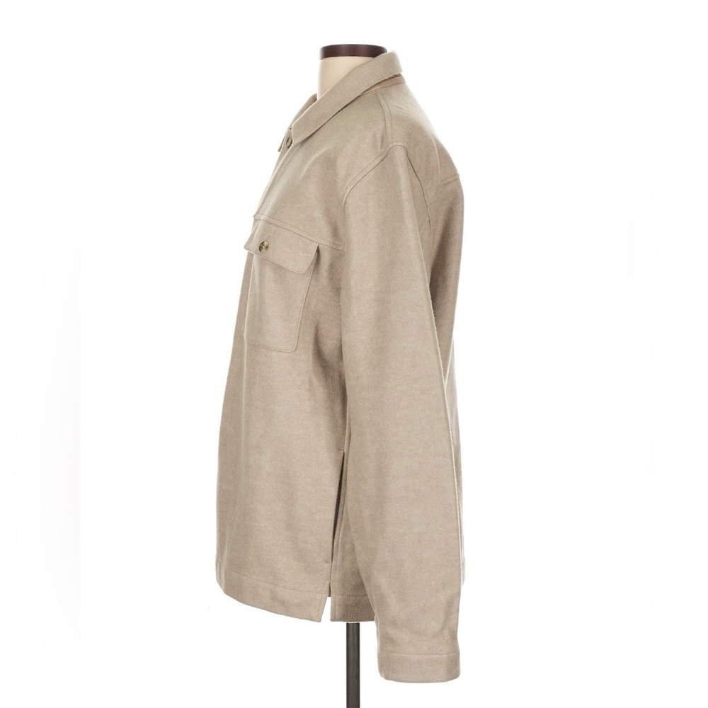 Gap Women’s Wool Blend Cream Tan Shacket Large Button Down Soft Chore Coat - Picture 6 of 15